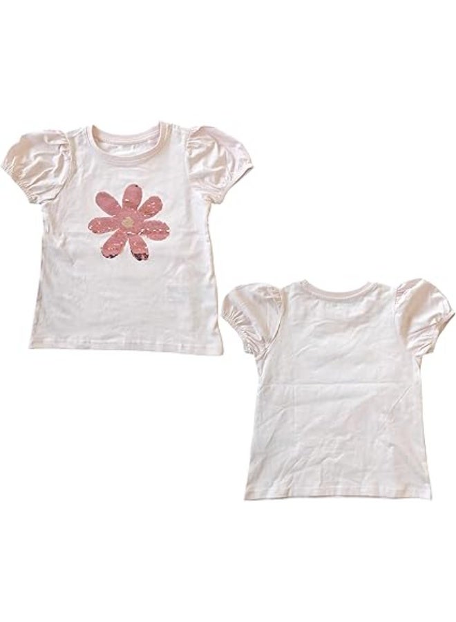 MINIIMODZ MINII MODZ Baby Girls Sequin Flower Top | Glitter Short Sleeve Shimmer Shirt | Baby Girls Dress Style Top - Image 1